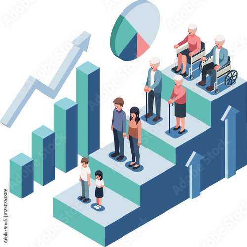 Isometric Demographic Transition Featuring Different Age Groups