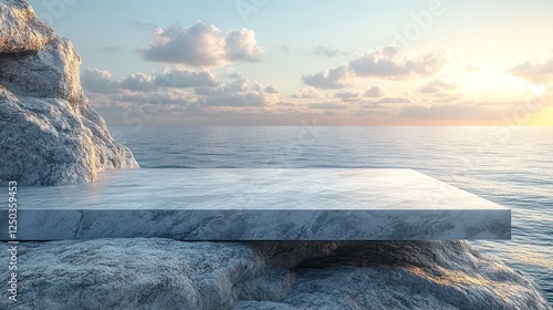 Serene Coastal Marble Platform at Sunset