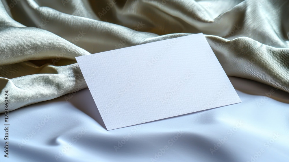 Blank card resting on soft satin fabric, creating a serene and elegant backdrop for notes Blank card resting on soft satin fabric, creating a serene and elegant backdrop for notes