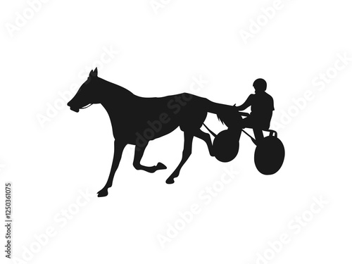 Horse and jockey harness racing silhouette. Horse and jockey harness racing silhouette. Harness racing, horse pair carriage, marathon. The silhouettes are isolated on a white background.