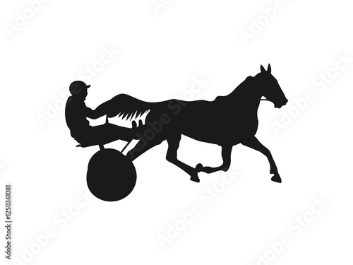 Horse and jockey harness racing silhouette. Horse and jockey harness racing silhouette. Harness racing, horse pair carriage, marathon. The silhouettes are isolated on a white background.