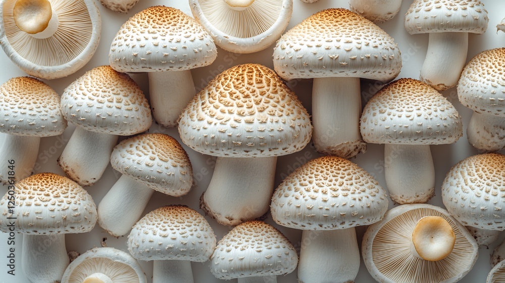 Assorted White Mushrooms On White Background Assorted White Mushrooms On White Background