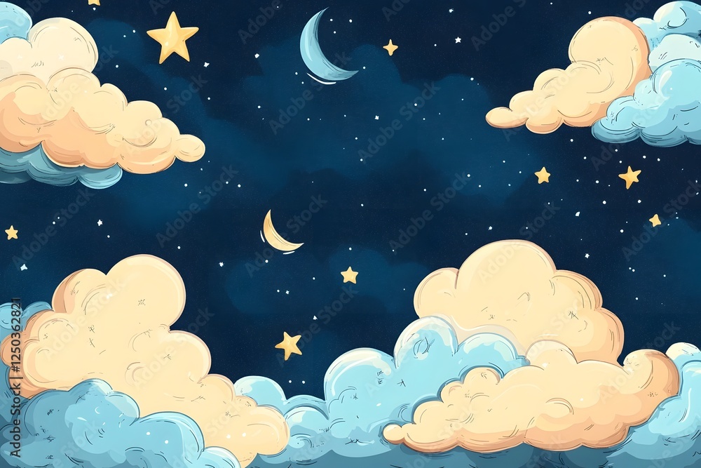 Enchanting Celestial Landscape with Crescent Moon and Starry Night Sky Enchanting Celestial Landscape with Crescent Moon and Starry Night Sky