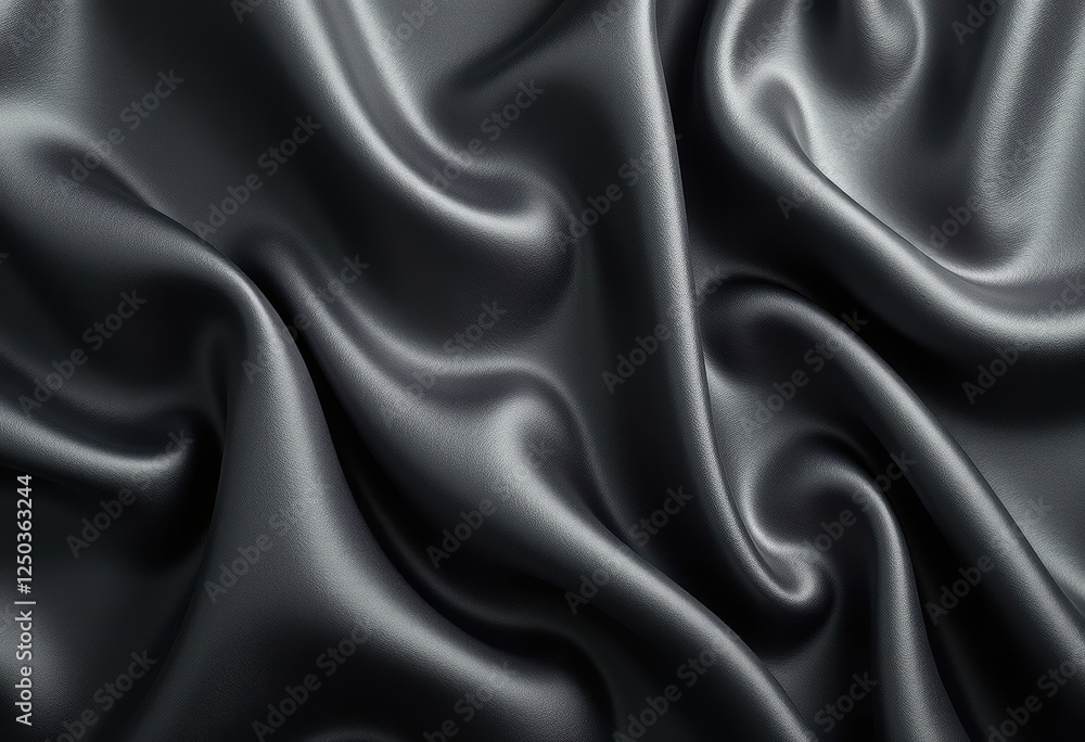 Obraz premium Dark charcoal gray satin fabric texture with soft folds and glossy highlights, for background or overlay effect