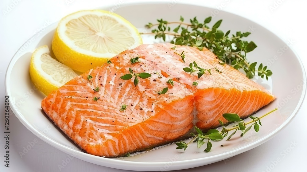 Fresh salmon fillet with lemon and herbs. Fresh salmon fillet with lemon and herbs.