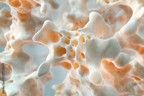 A medical infographic of bones showing signs of osteoporosis, with copy space. Bright clean light. photo