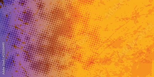 Yellow and orange background with grunge pattern and dots.