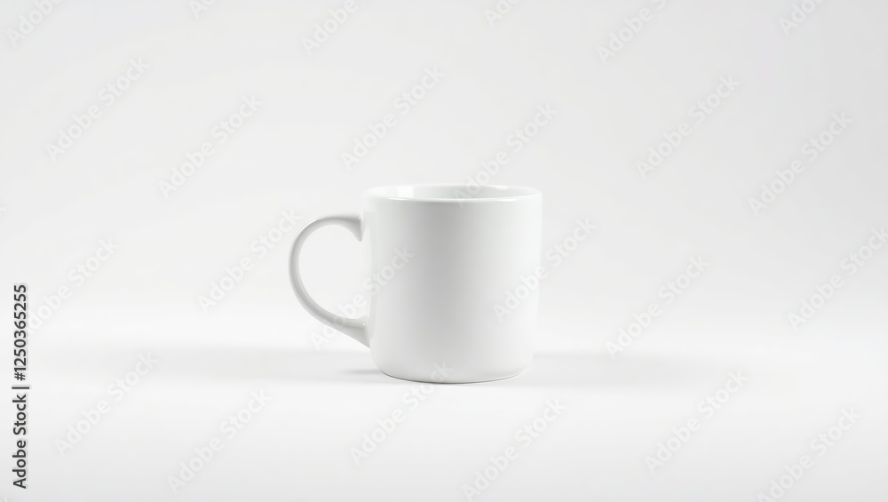 A pristine white ceramic mug positioned centrally on a pure white background, with subtle softbox lighting that accentuates the mug's curves and contours, yielding a flawless, commercially viable imag A pristine white ceramic mug positioned centrally on a pure white background, with subtle softbox lighting that accentuates the mug's curves and contours, yielding a flawless, commercially viable imag
