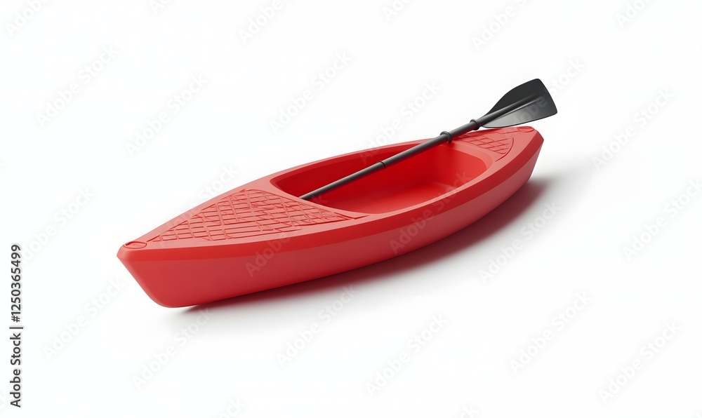 Red kayak with paddle, isolated on white, summer recreation Red kayak with paddle, isolated on white, summer recreation