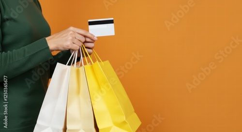 image of hand holding credit card and shopping bag photo