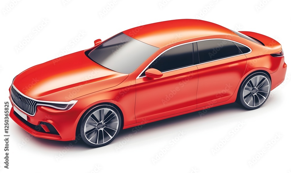 Obraz premium Red sedan car, studio shot, isolated background, automotive design