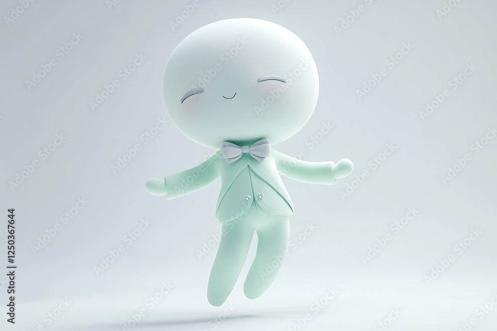 A cheerful, light green 3D character in a suit, joyfully leaping against a soft white background. A cheerful, light green 3D character in a suit, joyfully leaping against a soft white background.