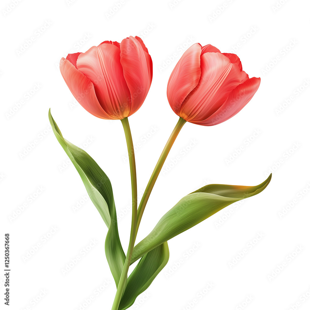 Two elegant coral tulips isolated transparent background spring flowers botanical illustration, Transparent Background, Ai Generative Images Two elegant coral tulips isolated transparent background spring flowers botanical illustration, Transparent Background, Ai Generative Images