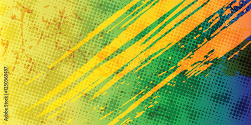 Yellow and blue background with grunge pattern and dots.