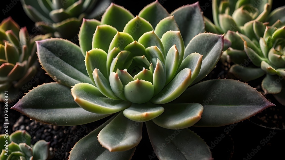 Close Up Symmetrical Succulent Plant on Dark Background Close Up Symmetrical Succulent Plant on Dark Background