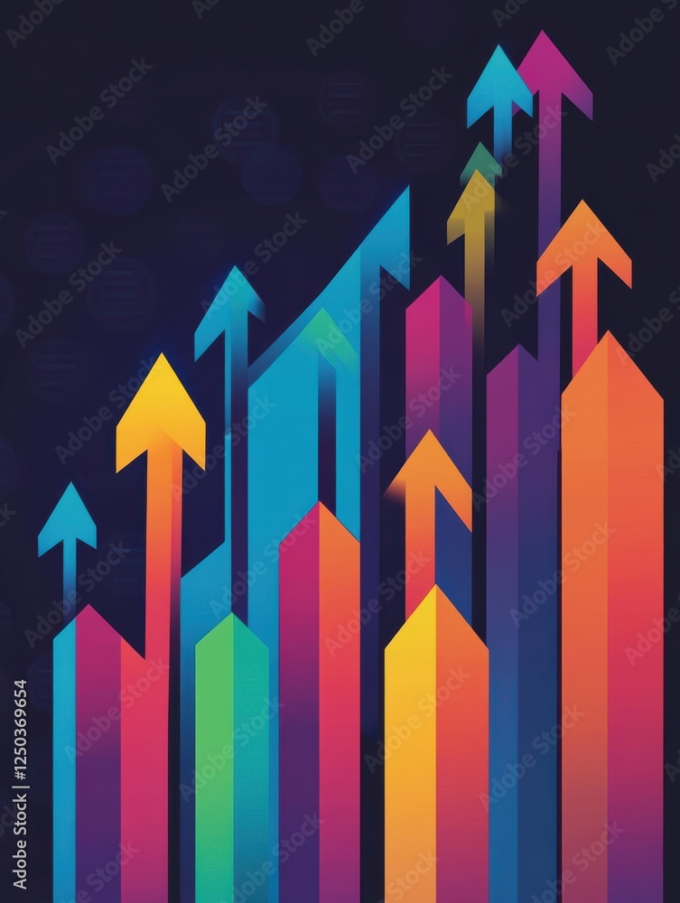 Business charts with arrows, a graph showing an upward trend in sales or wholesome growth, indicating positive financial growth. background material for financial newspapers. illustration