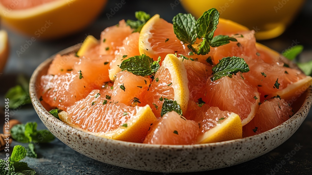 A fresh serving of delicious grapefruit slices garnished with mint leaves, presented in a stylish bowl. Ideal for healthy meals, snacks, or vibrant dessert ideas. A fresh serving of delicious grapefruit slices garnished with mint leaves, presented in a stylish bowl. Ideal for healthy meals, snacks, or vibrant dessert ideas.