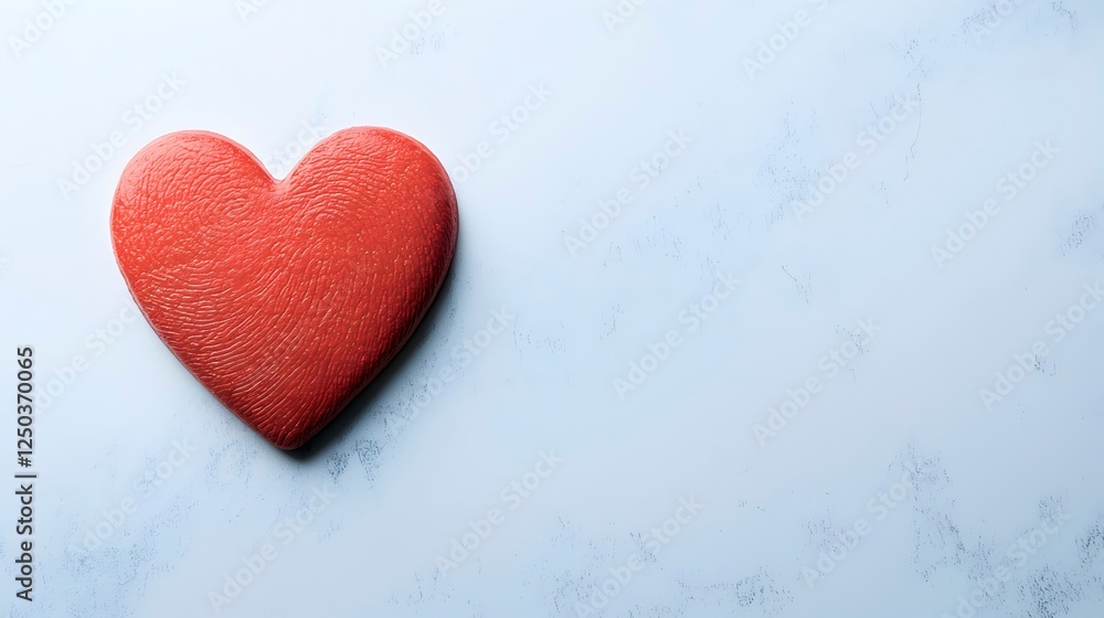 Fototapeta premium Red Heart Shape on Light Blue Marble Background for Romantic Theme