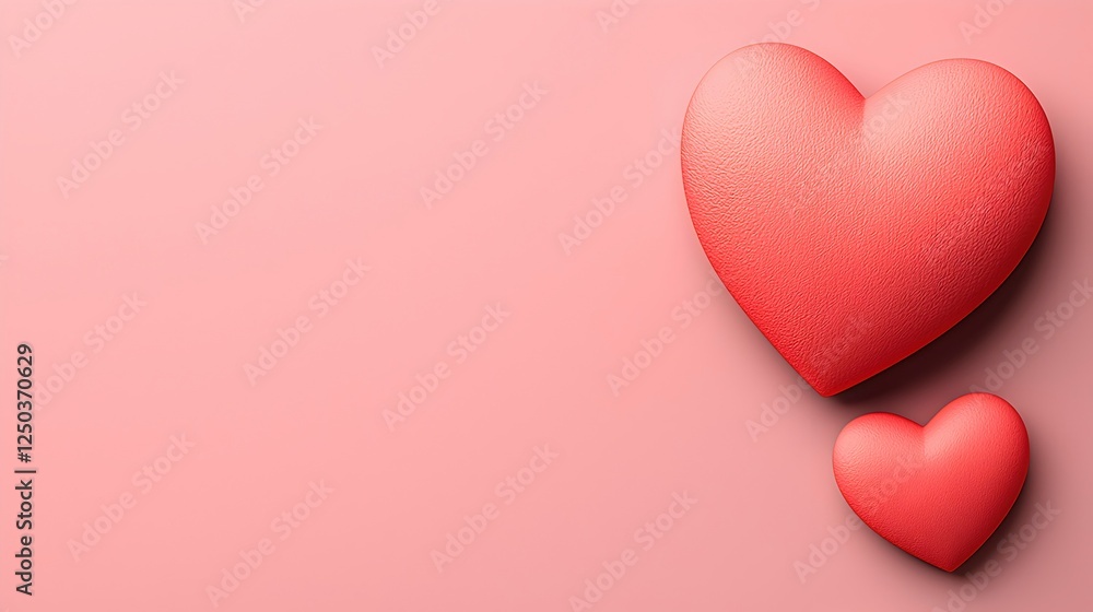 Two Soft Red Hearts on a Pink Background for Romantic Themes Two Soft Red Hearts on a Pink Background for Romantic Themes