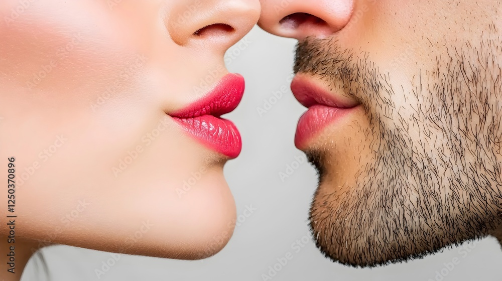 Obraz premium Romantic Close-Up of Couple's Faces with Soft Lips Ready to Kiss