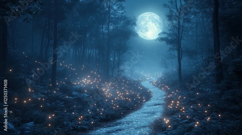 Enchanted Moonlight Path: A mystical journey through the luminous forest