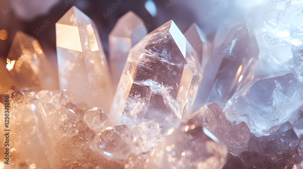 Fototapeta premium Illuminated Quartz Crystals: A Glimmering Cluster of Translucent Gems