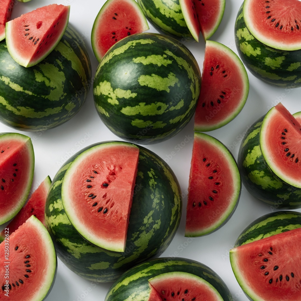 A perfect watermelon sphere with smooth green skin, placed on a white background. A perfect watermelon sphere with smooth green skin, placed on a white background.