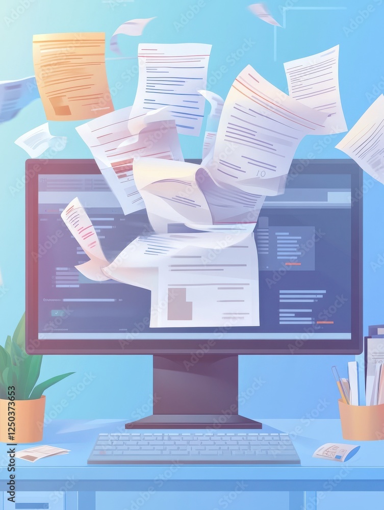 Obraz premium Online payment and digital invoice concept. Paying receipt on computer screen. E-documents and tax papers background. Accounting and receipt, invoice on computer illustration