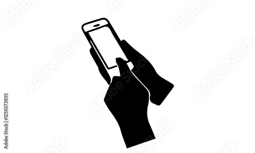 hand holding a smart phone, Mobile Phone in Hand Silhouette, hand holding a phone on white