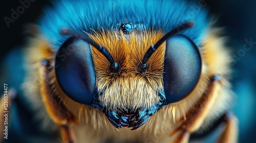 Detailed Portrait of a Bee: Intricate Compound Eyes and Fuzzy Texture