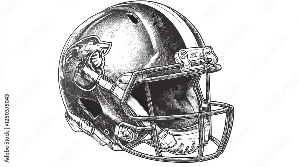 Fototapeta premium Monochrome American Football Helmet Illustration