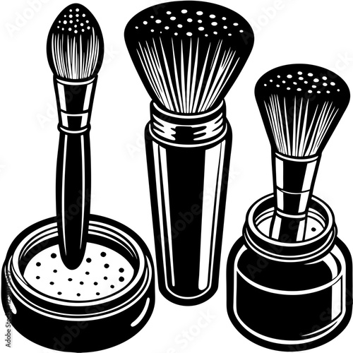 Make-up brushes and jars isolated with mineral powder foundation