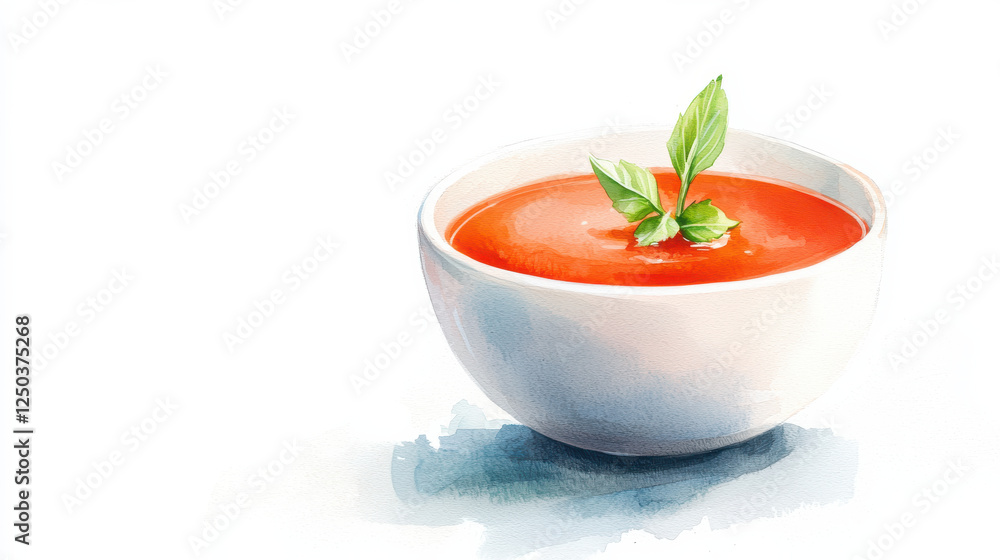 Creamy roasted red pepper soup with basil garnish Creamy roasted red pepper soup with basil garnish