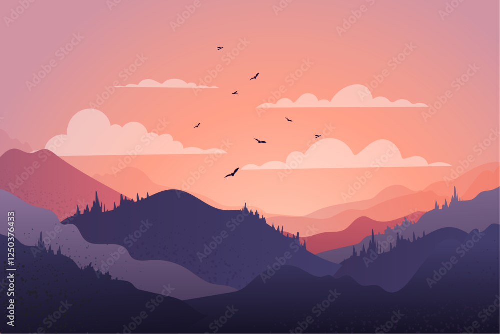 beautiful-mountain-chain-landscape-sundown-with-birds beautiful-mountain-chain-landscape-sundown-with-birds