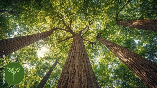 Reaching for the Light: Majestic Trees in a Sun-Drenched Forest Canopy