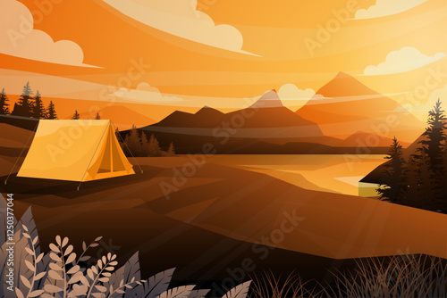 best-scene-tent-camping-nature-landscape-mountain-river-forest-with-sunray-sunset-evening-warm-tone