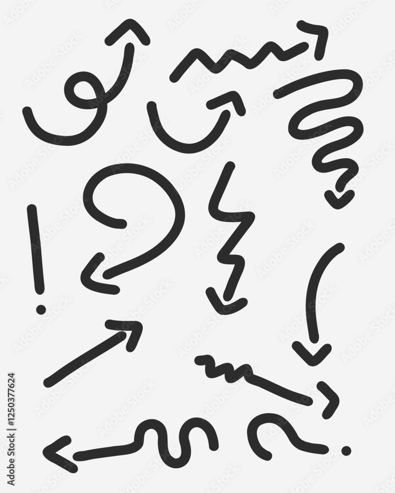 Collection hand drawn arrows elemetnst set with isolated on white background. Arrow mark icons Collection hand drawn arrows elemetnst set with isolated on white background. Arrow mark icons