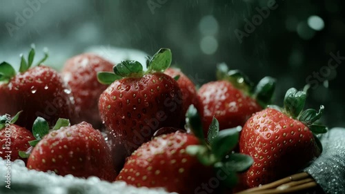 Juicy Strawberries under the Rain: A Refreshing Still Life