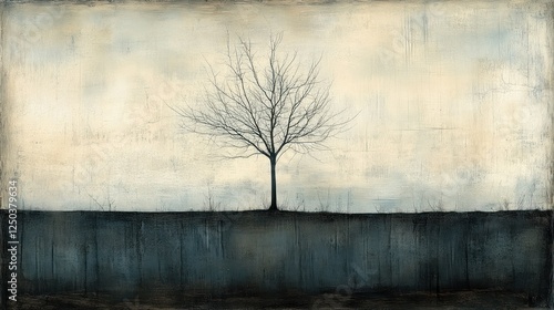 Solitary Tree Silhouette Against a Textured Sky in Minimalist Landscape
