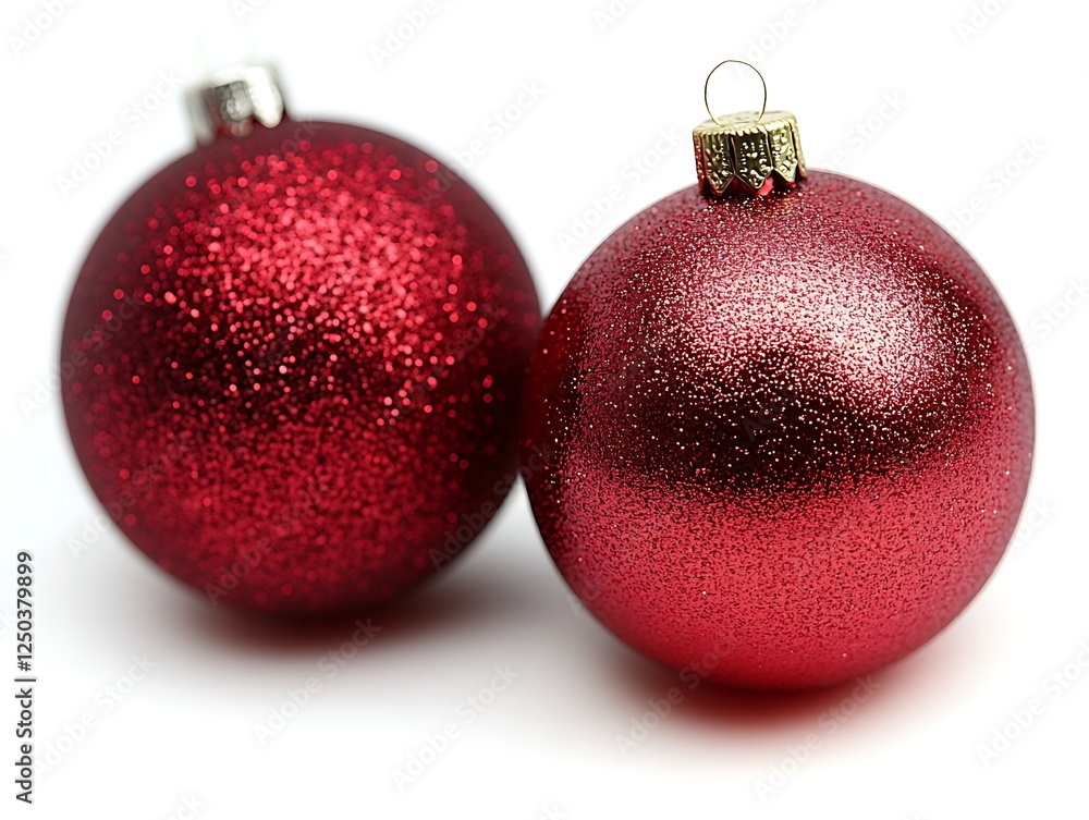 Two red Christmas ornaments on white background Two red Christmas ornaments on white background