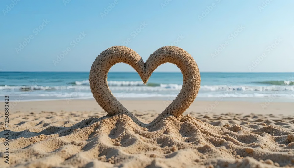 A unique heart-shaped sculpture made of sand graces a pristine beach under a clear blue sky, creating an artistic and tranquil seaside composition.
A unique heart-shaped sculpture made of sand graces a pristine beach under a clear blue sky, creating an artistic and tranquil seaside composition.