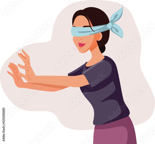 Blindfolded Woman Looking for Love Vector Illustration. Lady with scarf covering her eyes being let by intuition and trust 