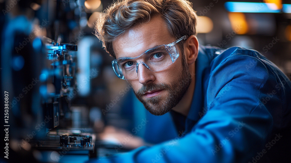 Focused Male Technician Working on Complex Industrial Machinery Job Blue Gear Worker Repair Expert Focused Male Technician Working on Complex Industrial Machinery Job Blue Gear Worker Repair Expert