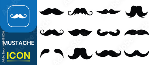 Set of black mustache icons. Silhouettes of moustache vector collection. Different mustache collection. Vector illustration