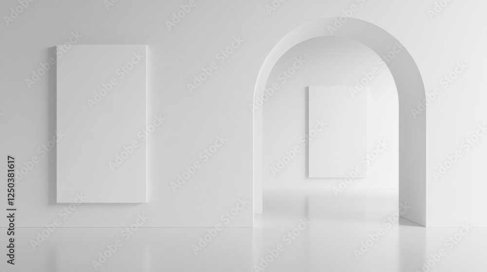 Minimalist gallery space with blank wall art frames, clean lines, and bright lighting. Perfect for poster mockups, interior design inspiration, art display templates. Minimalist gallery space with blank wall art frames, clean lines, and bright lighting. Perfect for poster mockups, interior design inspiration, art display templates.