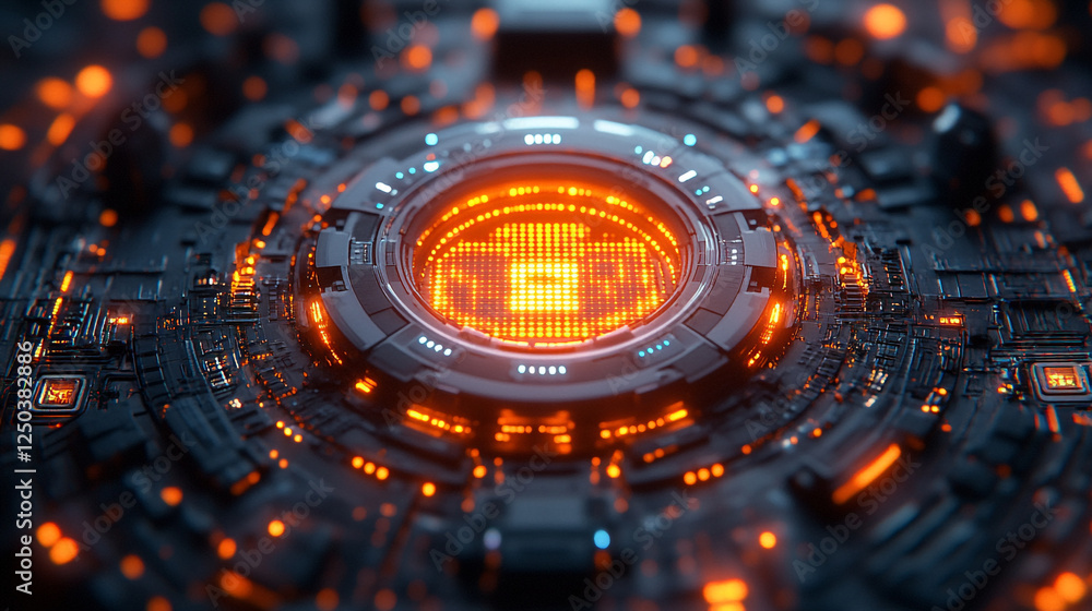 Abstract Futuristic Technology Circuit Board Digital Art Glowing Orange Neon Lights Sci Fi Abstract Futuristic Technology Circuit Board Digital Art Glowing Orange Neon Lights Sci Fi