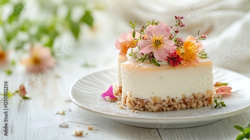 Wallpaper Mural Delicate Flower Adorned Cheesecake Slice Delight Torontodigital.ca