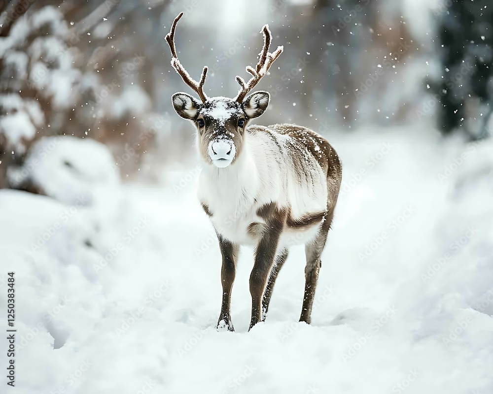 Snowy Reindeer in Winter Woods Snowy Reindeer in Winter Woods