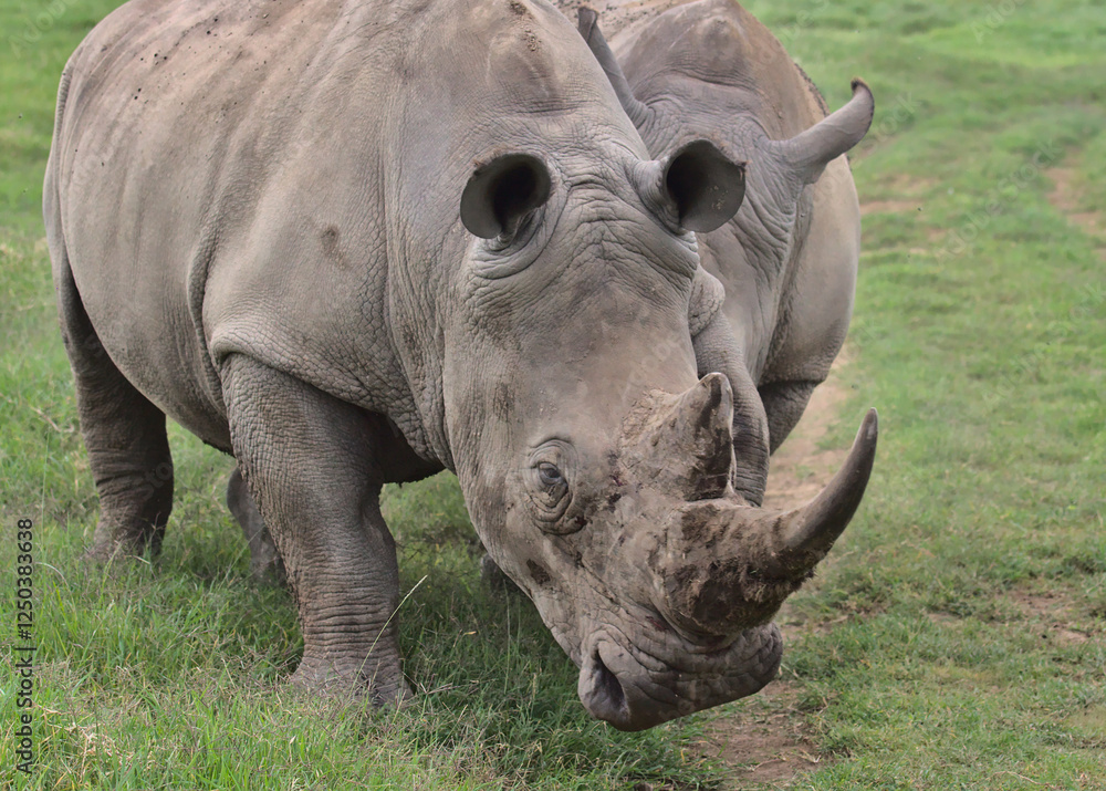 male southern white rhino tries to trip his opponent during a sparring matching in the wild plains of solio game reserve, kenya male southern white rhino tries to trip his opponent during a sparring matching in the wild plains of solio game reserve, kenya