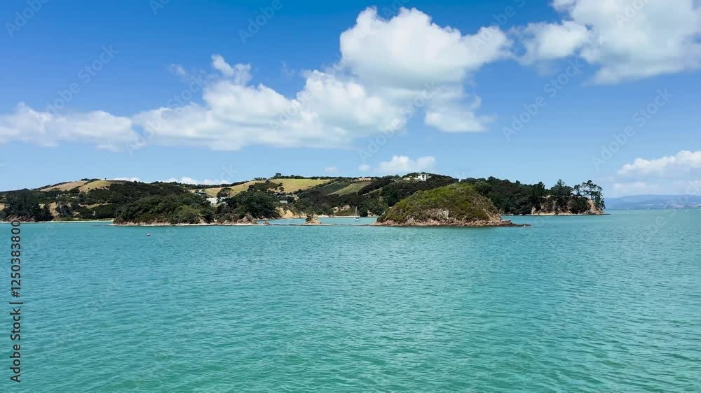 View of the blue tropic ocean from a ferry on the Island of Waiheke in Auckland, New Zealand. View of the blue tropic ocean from a ferry on the Island of Waiheke in Auckland, New Zealand.